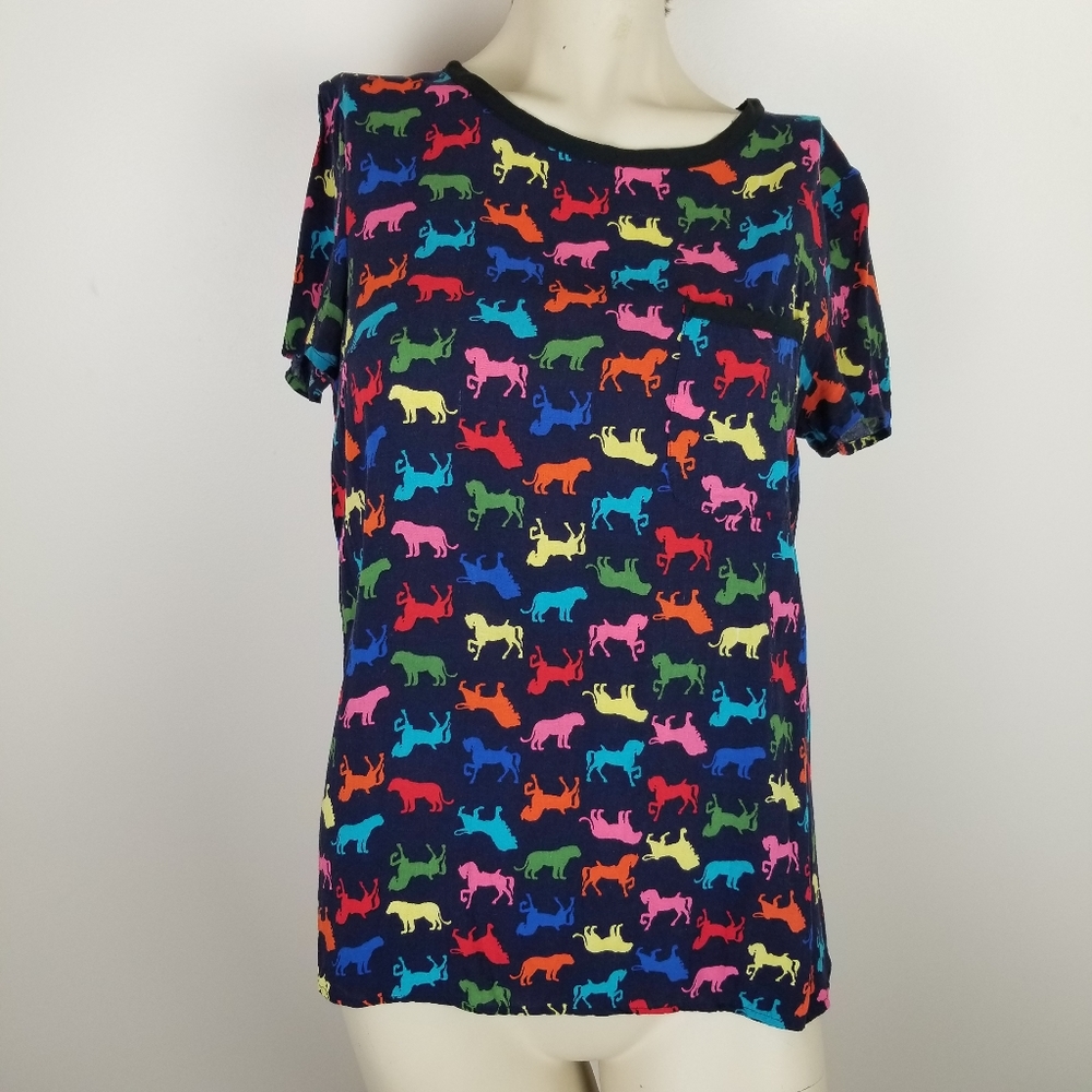 Maeve anthro lion and horse short sleeve blouse